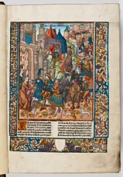 Verard nyomdász bemutatja könyvét VIII. Károly francia királynak, 1492 (kézi színezésű nyomat)